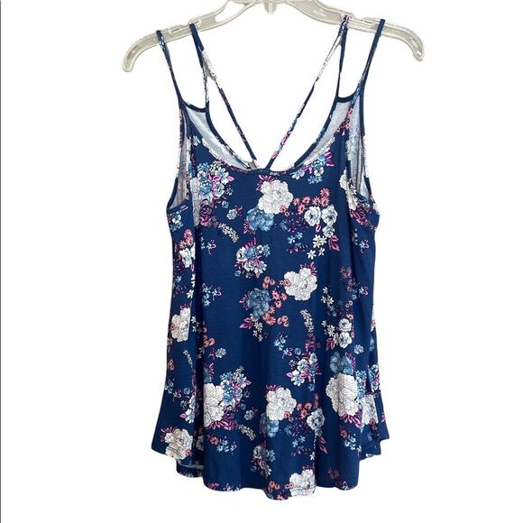 Pink Republic Blue Magenta Floral Crop Spaghetti Strap Cami Tank Size S - Picture 1 of 13